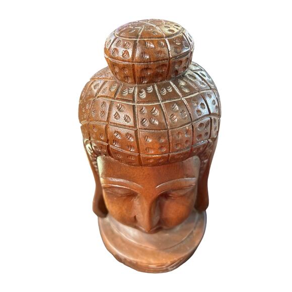 Antique Solid Wood Hand Carved Buddha Bust - Picture 3 of 8